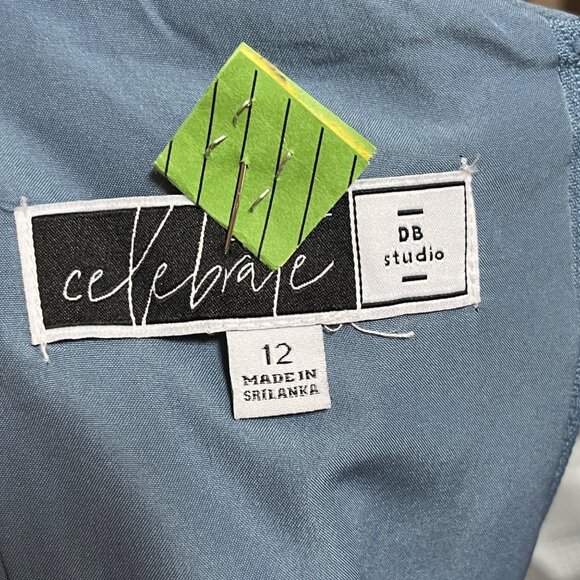 DB Studio Celebrate Formal Dress Sz 12 F20227 Grecian Steel Blue Maxi Shirred - Picture 8 of 10